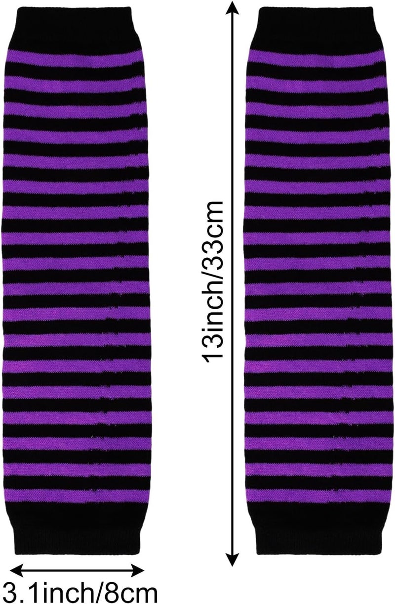 Tongcloud 1 Pair Womens Girls Punk Gothic Striped Knitted Arm Warmers Fingerless Gloves for Halloween Costume - Image 5